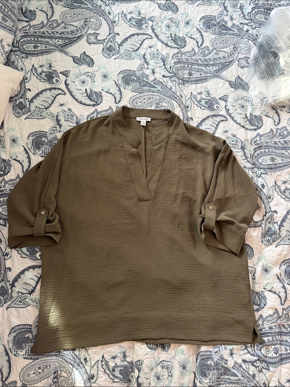 Calvin Klein Olive Green Popover Shirt size XL